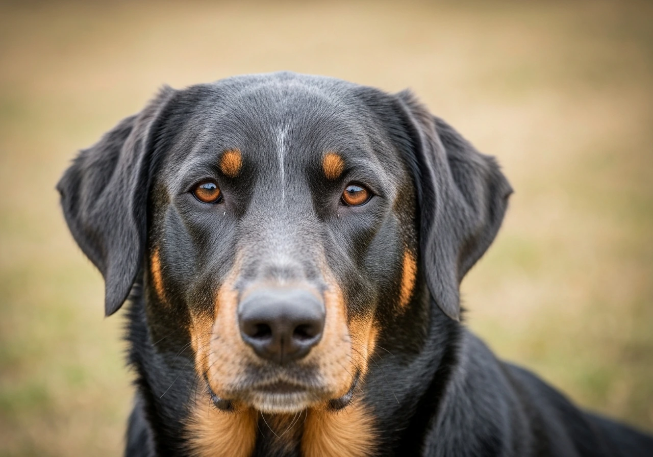 Beauceron looking attentive