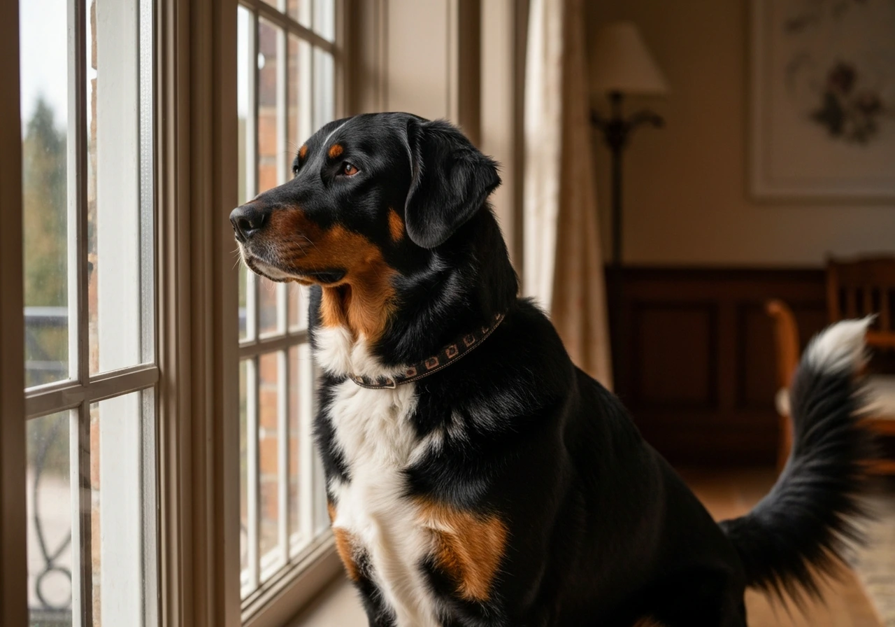 Beauceron resting at home