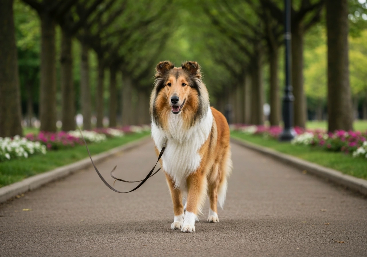 Collie on a walk outdoors